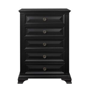 A black chest of drawers with five drawers.